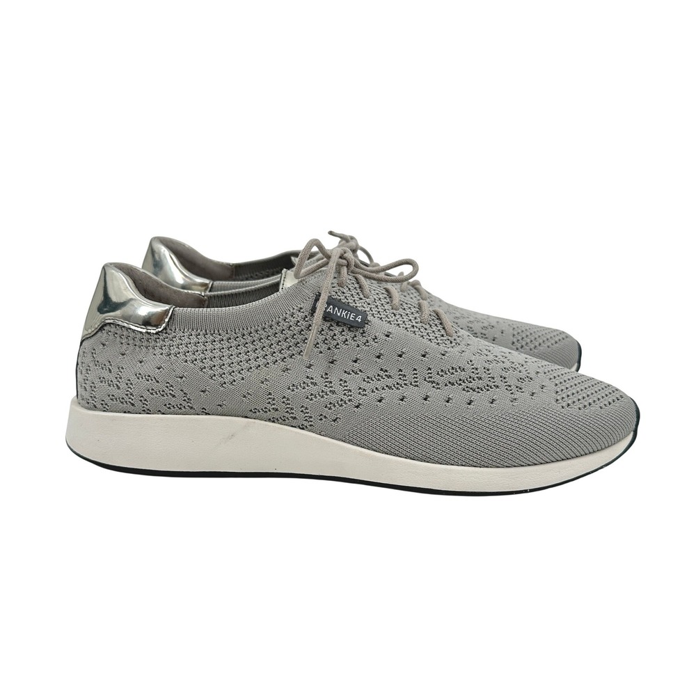 FRANKIE4 Dimity Knit Lace Up Sneakers Metallic Silver Trim Womens Shoes 9.5